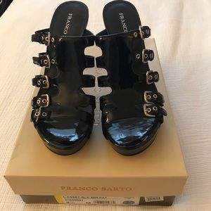 Franco Sarto platform patent straps heels